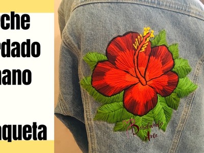 Cómo bordar a mano una chaqueta de mezclilla | Bordar flor hibiscus | Parche bordado en chaqueta