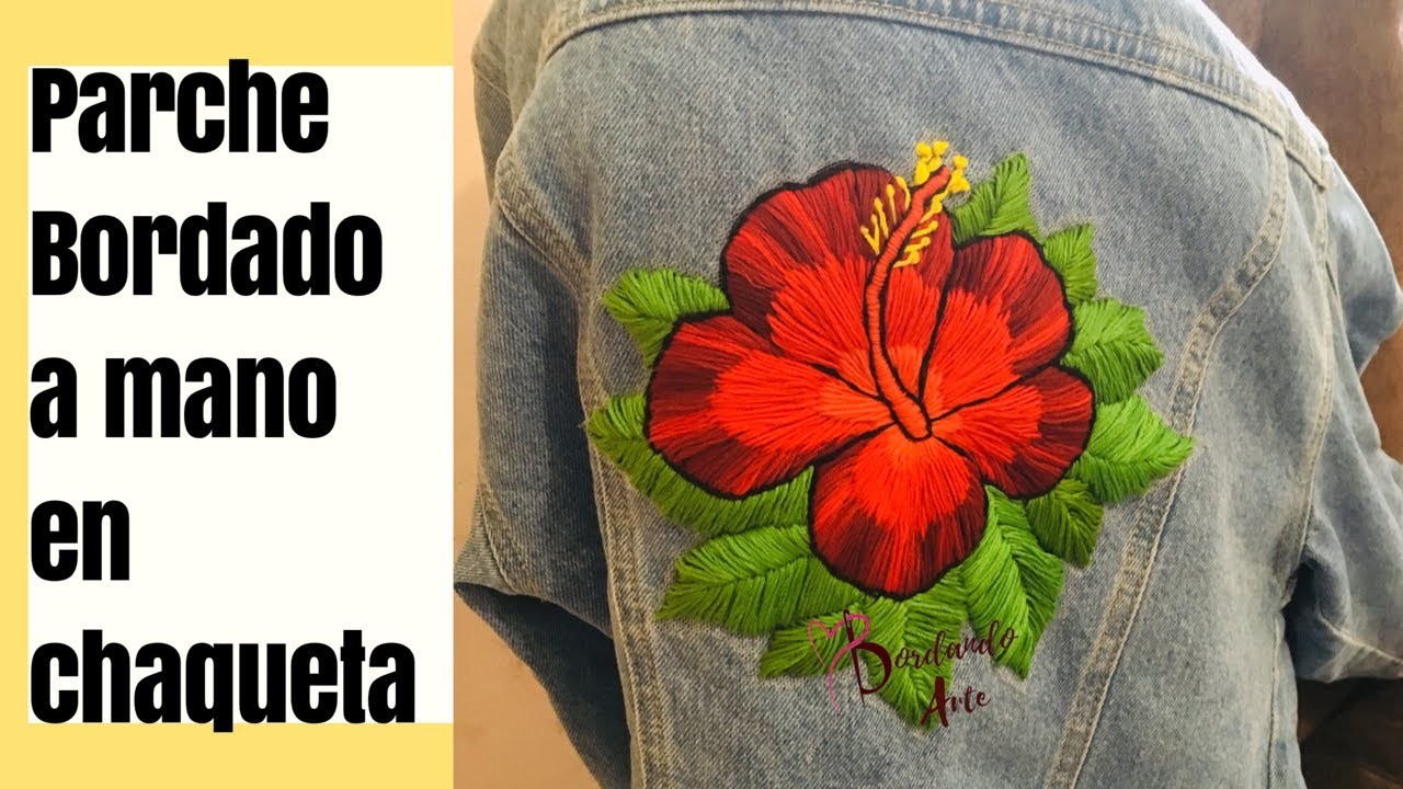 Cómo bordar a mano una chaqueta de mezclilla | Bordar flor hibiscus | Parche bordado en chaqueta
