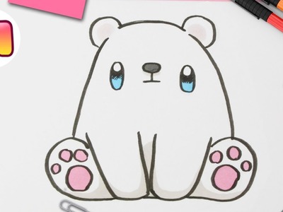 COMO DIBUJAR UN OSO POLAR KAWAII PASO A PASO - Como dibujar animales kawaii - Como dibujar un oso