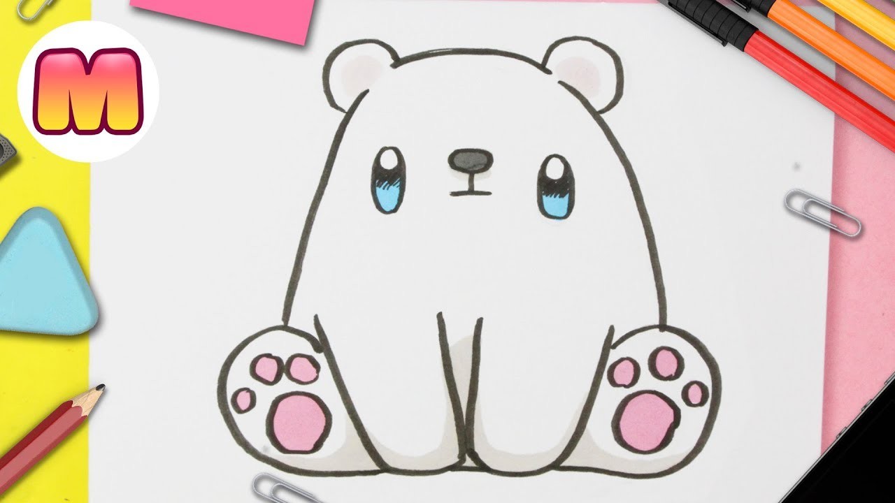 COMO DIBUJAR UN OSO POLAR KAWAII PASO A PASO - Como dibujar animales kawaii - Como dibujar un oso
