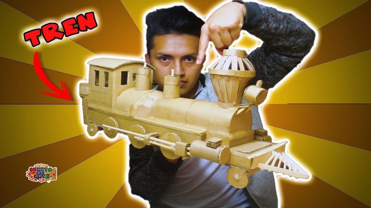 Como hacer un TREN o LOCOMOTORA de puro cartón-- How to make a cardboard train -- Cuarto de Arte