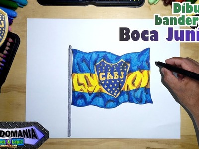 Dibuja y pinta fácil al bandera de Boca Juniors de Argentina