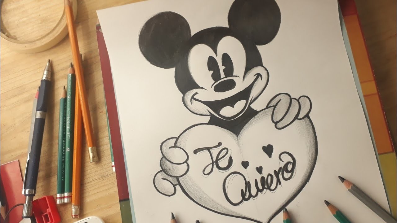 Dibujando a Mickey Mouse a lapiz - DIBUJOS DE AMOR