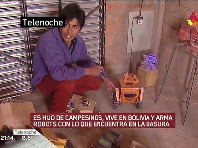 E.Quispe arma robots con basura, en "Telenoche" de Santillán y Biasatti con Wiemeyer