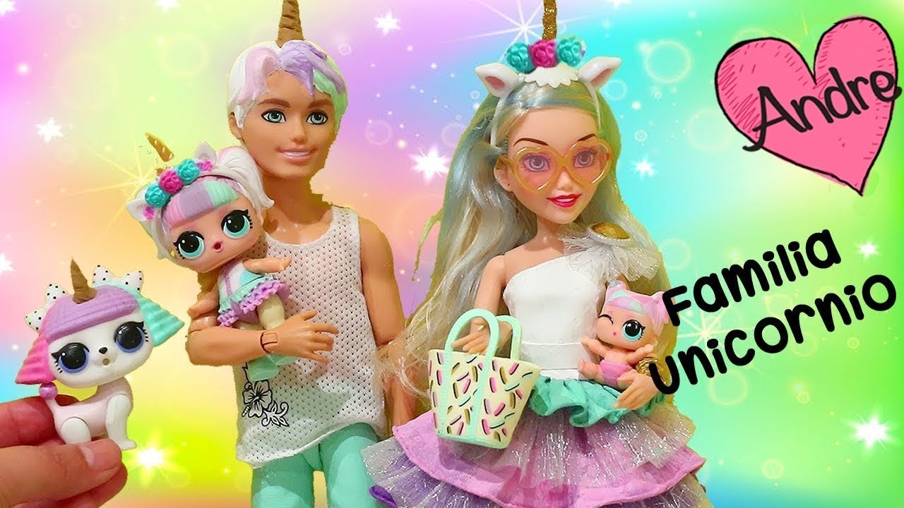 Familia Unicornio encuentra un perricornio en el parque | Jugando muñecas y juguetes con Andre