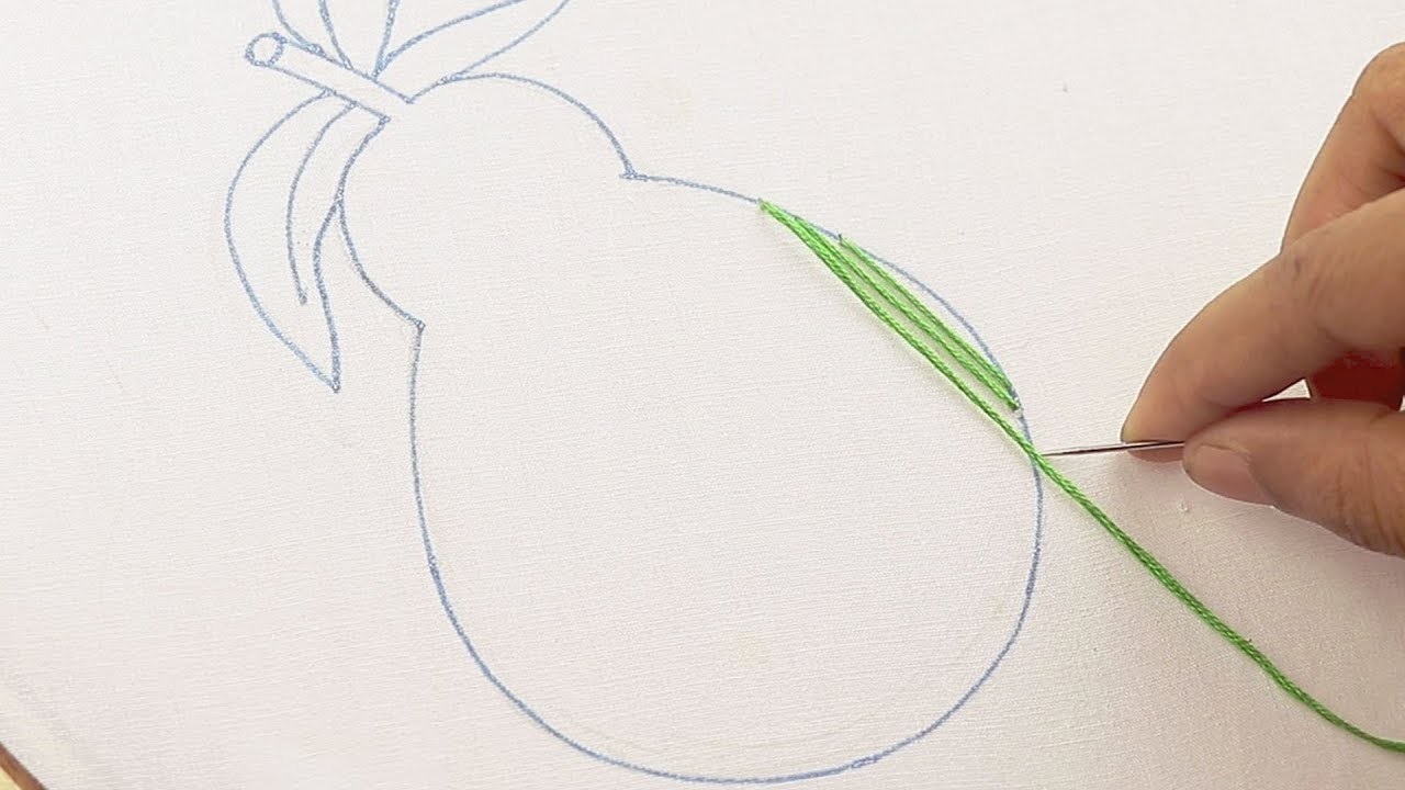 How to embroider pear (easy steps). cómo bordar pera (puntadas fáciles). fruits embroidery