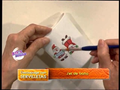 Mirta Biscardi  - Bienvenidas TV - Aplica decoupage con servilletas en un set de baño