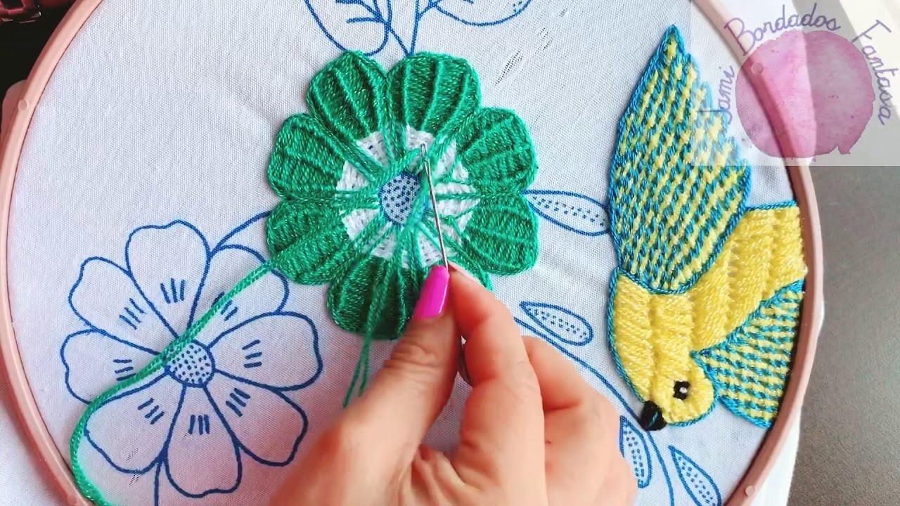 13. Bordado Fantasía Flor 4. Hand Embroidered Flower. Fantasy Stitch