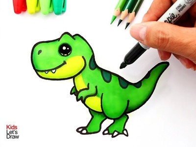 Aprende a dibujar un TIRANOSAURIO REX (T-REX) Kawaii | How to Draw a Cute T-Rex Dinosaur