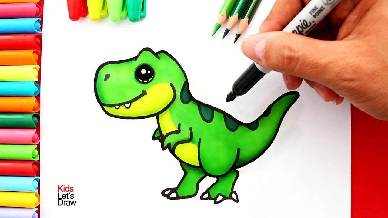 Aprende a dibujar un TIRANOSAURIO REX (T-REX) Kawaii | How to Draw a Cute T-Rex Dinosaur