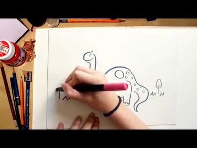 Como dibujar un Branchiosauro  kawai - dibujos de dinosaurios para niños