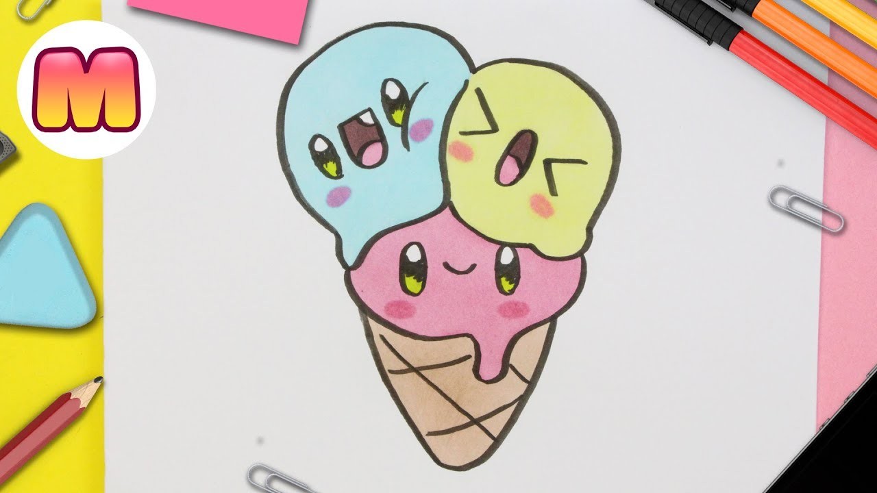 Como dibujar un helado kawaii paso a paso | How to draw a kawaii ice cream