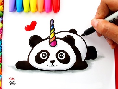 Cómo dibujar un OSO PANDA UNICORNIO fácil (Pandacornio)