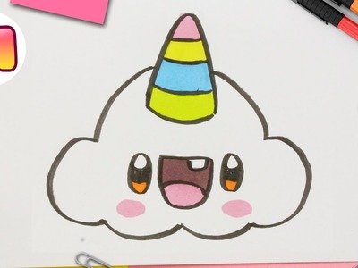 Cómo dibujar una NUBE UNICORNIO KAWAII - How to draw a cute unicorn cloud