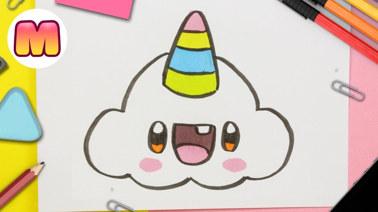 Cómo dibujar una NUBE UNICORNIO KAWAII - How to draw a cute unicorn cloud