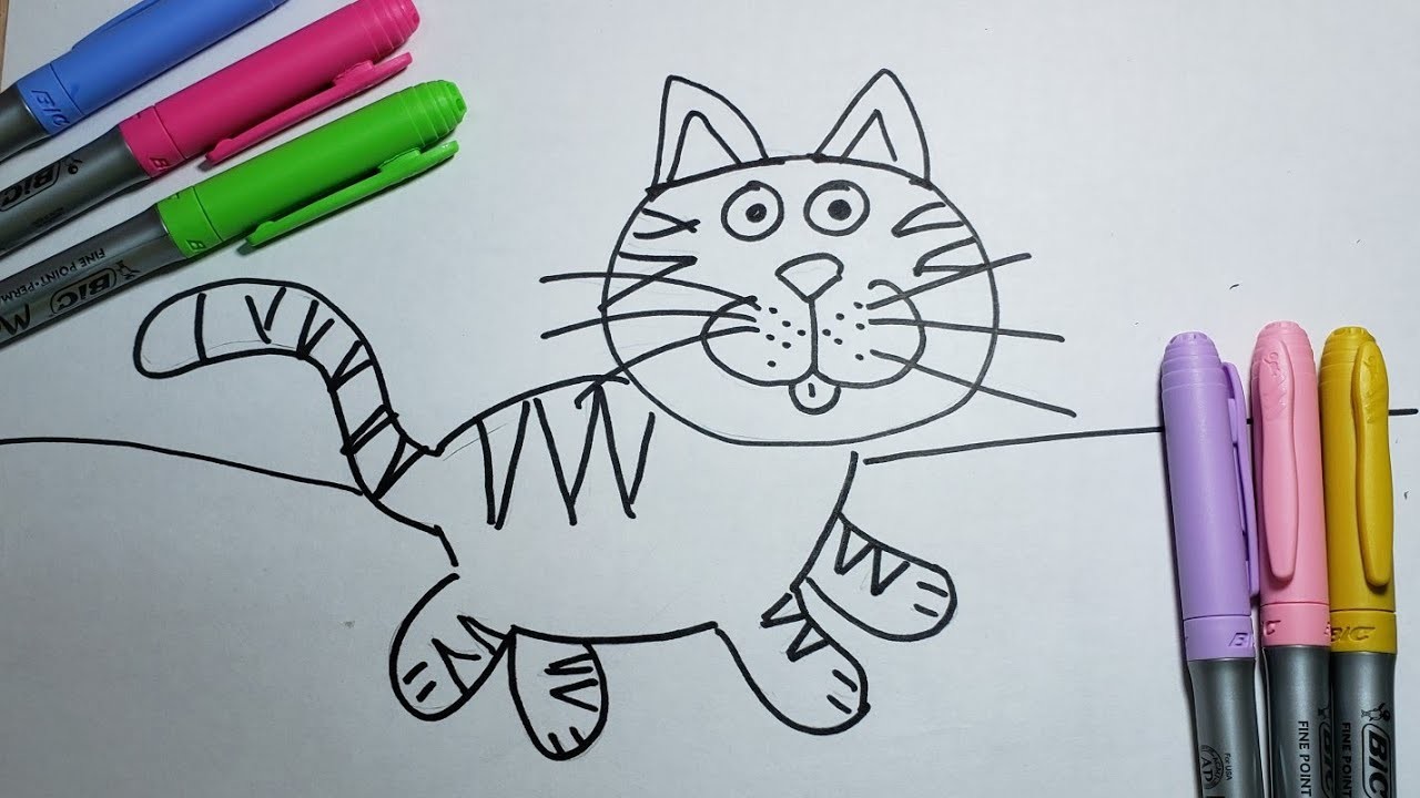 Dibujar un gato facil para niños || How to Draw a cute cat