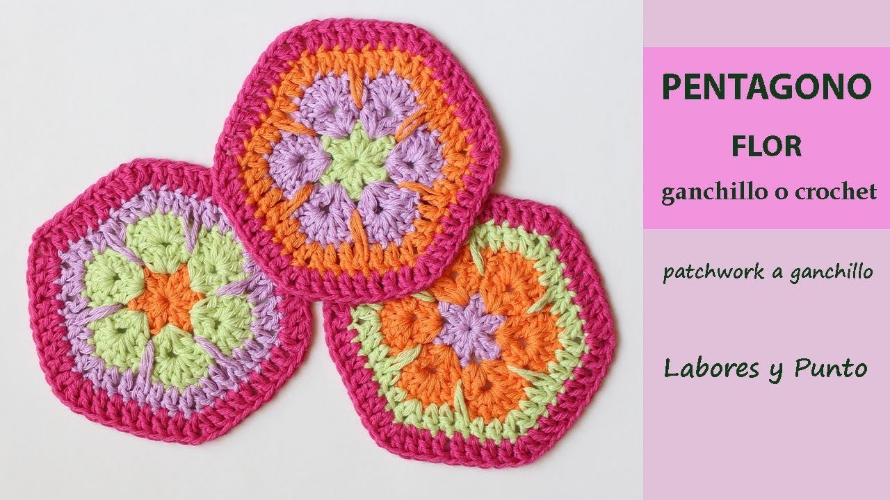 Como tejer hexágono flor a ganchillo o crochet- Patchwork ganchillo- Labores y Punto
