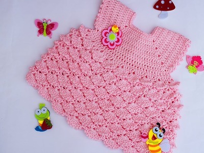 Vestido de niña   a crochet  con abanicos en relieve Majovel   fácil y rápido #ganchillo #crochet