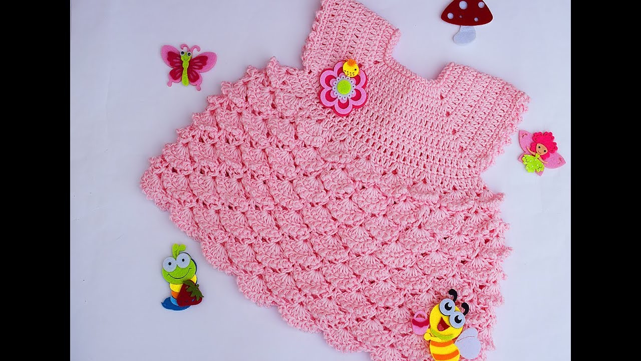 Vestido de niña   a crochet  con abanicos en relieve Majovel   fácil y rápido #ganchillo #crochet