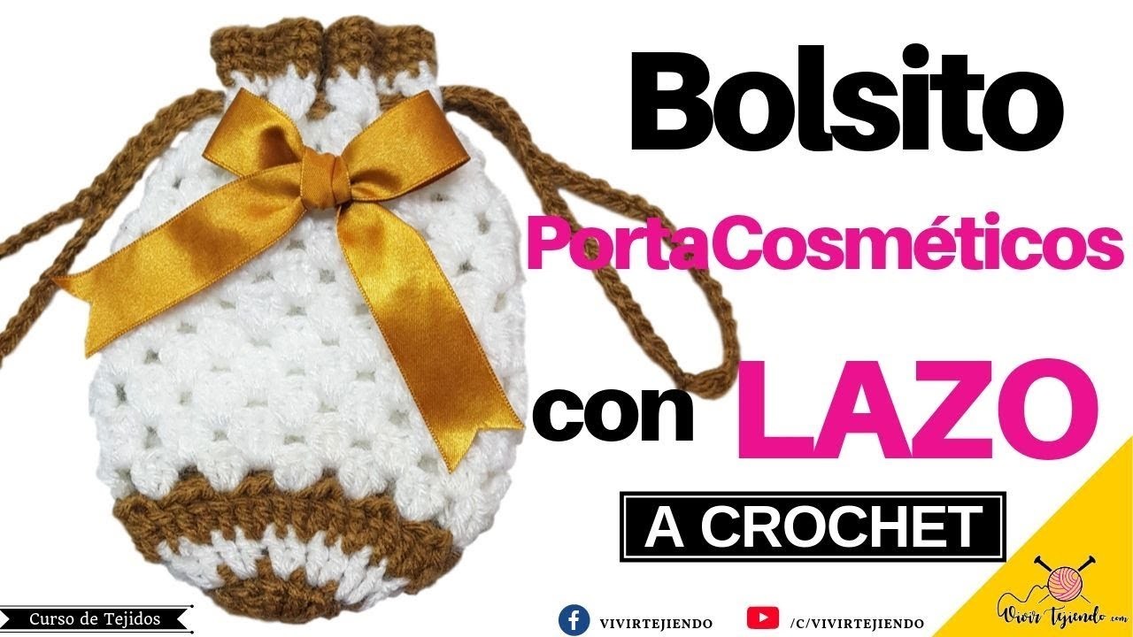 Bolsito Porta Cosméticos con Lazo a Crochet Ganchillo | Vivirtejiendo