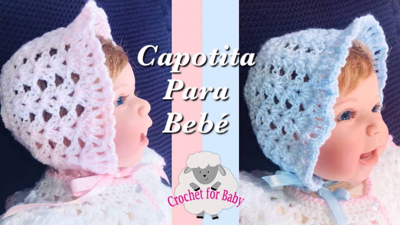 Como tejer gorro capota para bebé a croché para niñas 0-6M Crochet Baby bonnet -Crochet for Baby 199