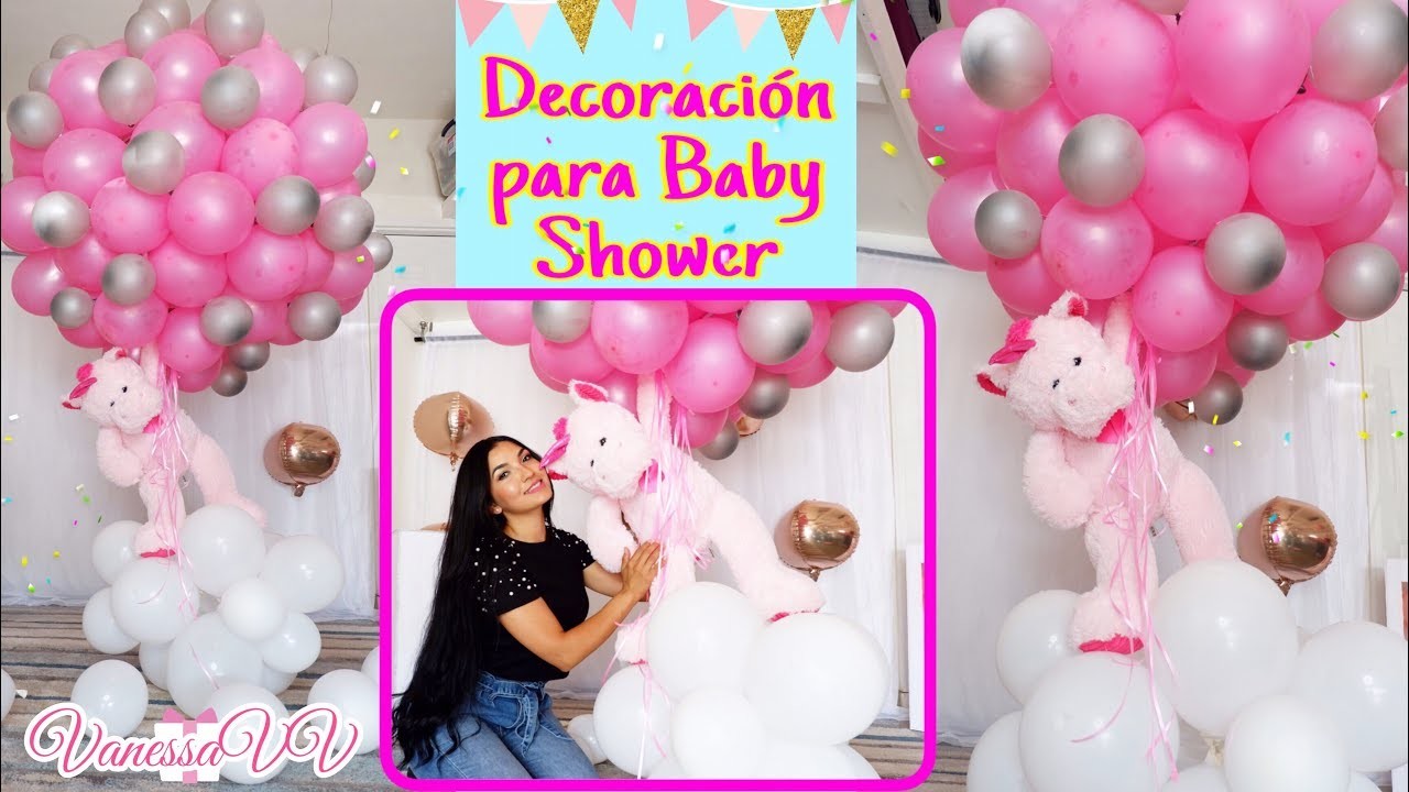 DECORACION CON GLOBOS PARA BABY SHOWER O PRIMER CUMPLEAÑOS.PELUCHE FLOTANTE.Baby Shower Decor Idea