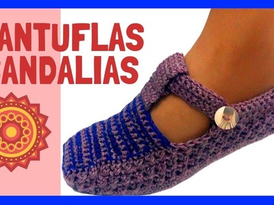PANTUFLAS a #crochet o ganchillo modelo Sandalias - Moda a Crochet