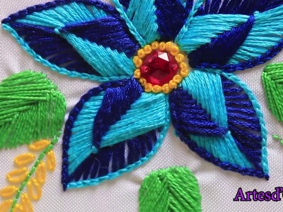 Bordado a Mano: Flor de Fantasía Doble Color | Double Color Fantasy Flower Embroidery