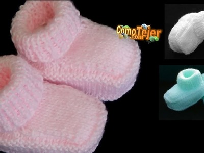 Cómo Tejer Botines. Zapatitos Bebé 3-6 meses, How to Knit Baby Booties 2 agujas.tricot.palitos (652)