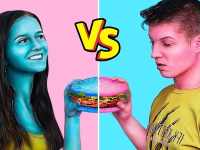Desafío De Comer Un Solo Color De Comida. Desafío 24 Horas Comida Azul vs Rosa