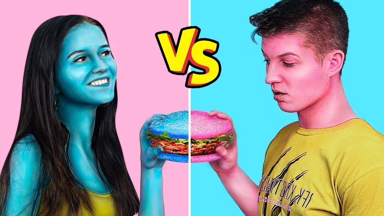 Desafío De Comer Un Solo Color De Comida. Desafío 24 Horas Comida Azul vs Rosa