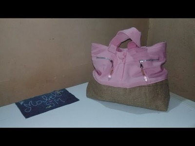 DIY Bolsa rosa de pantalón y arpillera