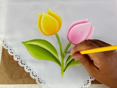 Pintura En Tela Para Principiantes. Como Pintar Tulipanes. How To Paint Tulips