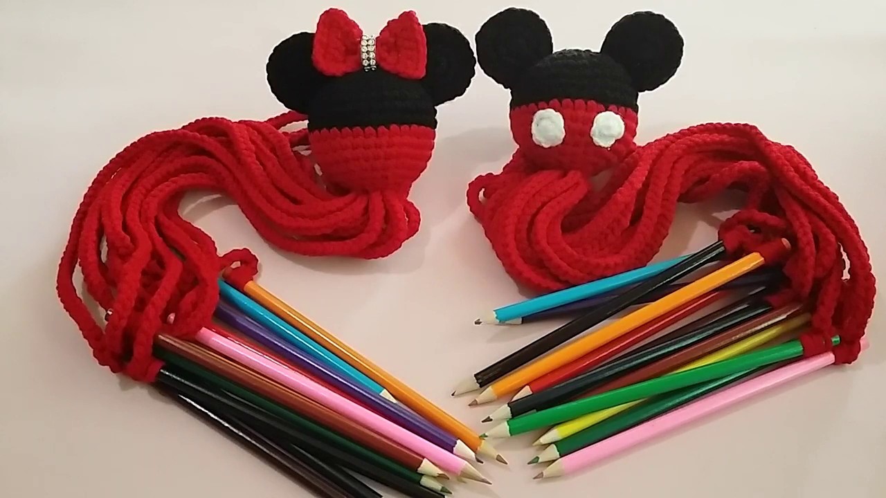 Porta colores a crochet paso a paso, de  mickey y minnie mouse.