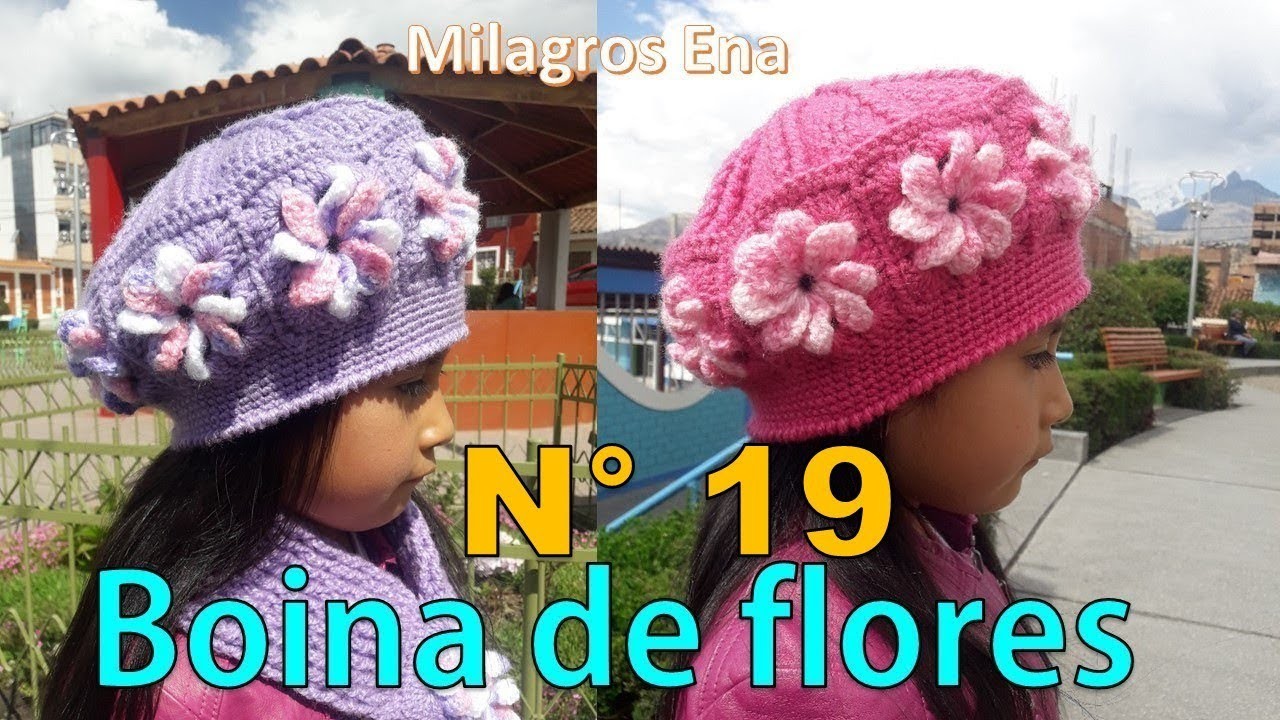 Boina  N° 19 tejido a crochet con cuadrados de Flores  paso a paso para diferentes edades