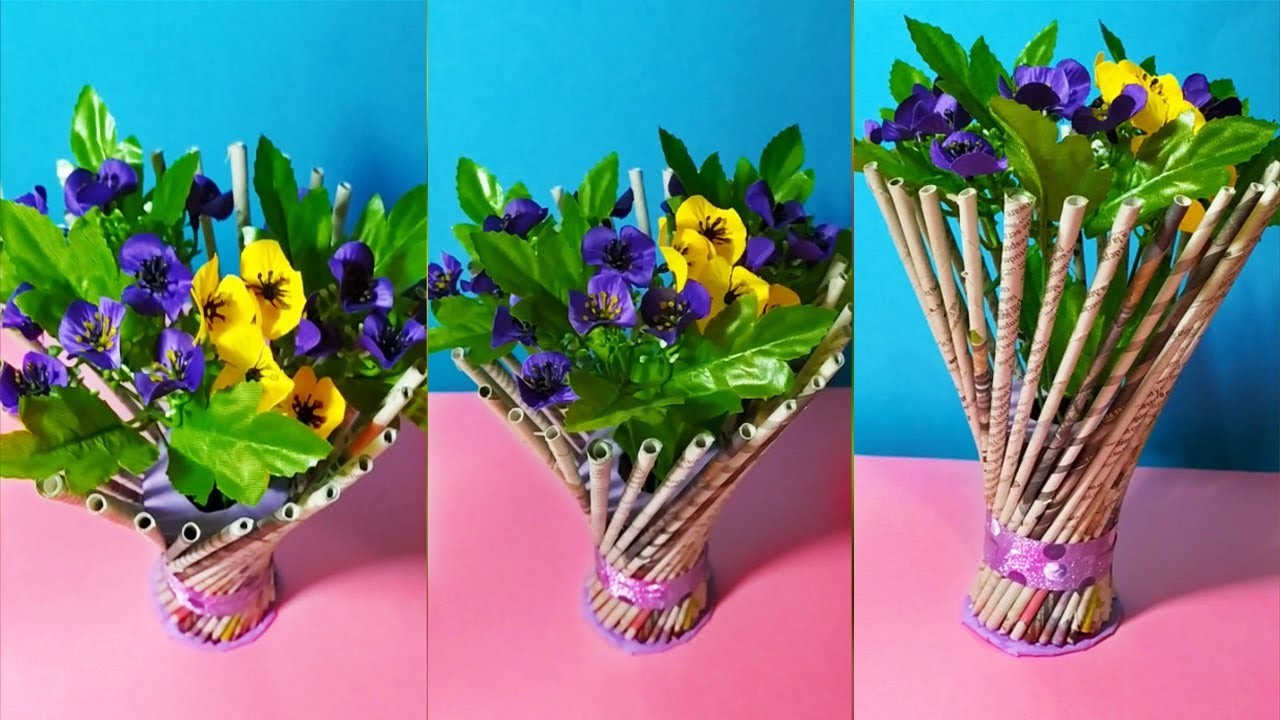 FLORERO DE PERIÓDICO (DIY CON RECICLAJE). Newspaper flower vase | diy newspaper craft flower