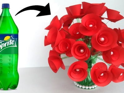 Flores de papel hechas con botellas de plástico vacías. DIY Rosas Manualidades