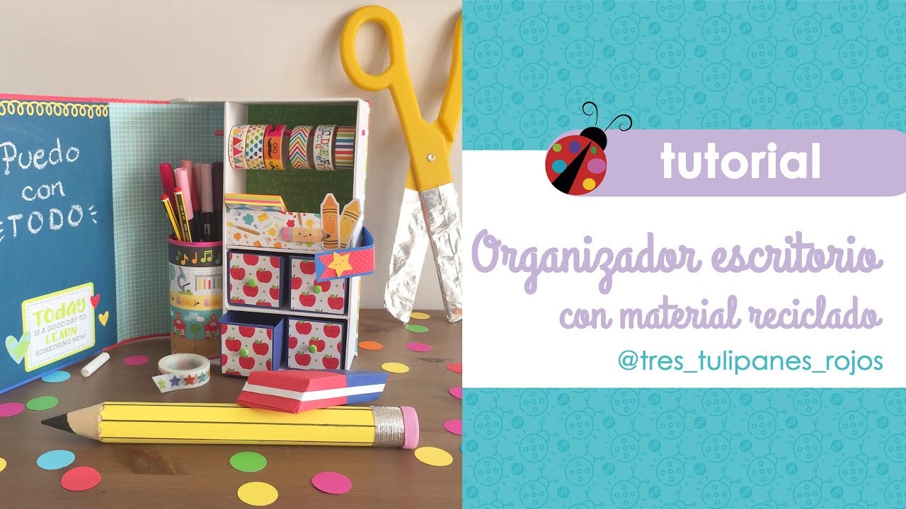 Organizador de escritorio de cartón DIY | Tutorial scrapbooking español