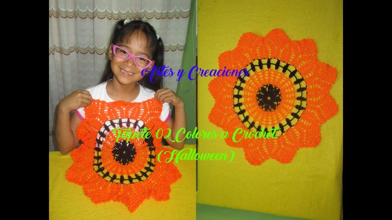 TAPETE 02 COLORES  A CROCHET (HALLOWEEN)