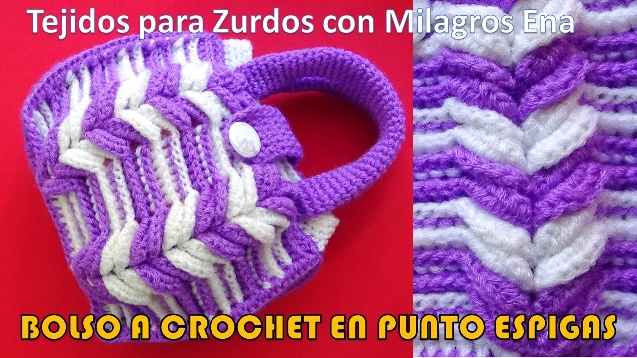 ZURDOS: Bolso tejido a crochet en punto Espigas para niñas paso a paso en video tutorial