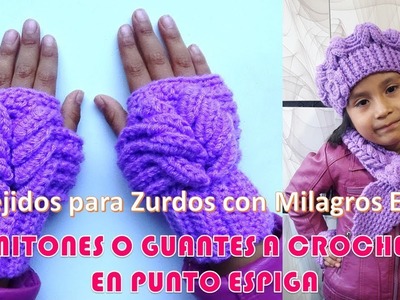 ZURDOS: Mitones o Guantes tejidos a crochet en punto Espiga para niñas paso a paso