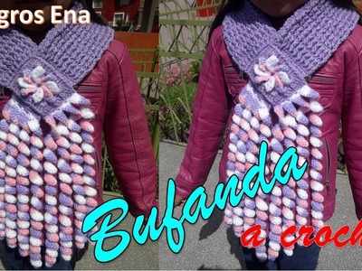 Bufanda N° 14 o Chalina tejido a crochet con Flor y Rizos  paso a paso para niñas -  MILAGROS ENA