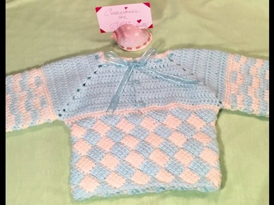Chambrita a crochet para bebe, con punto tunesino, para edades de 3 a 6 meses