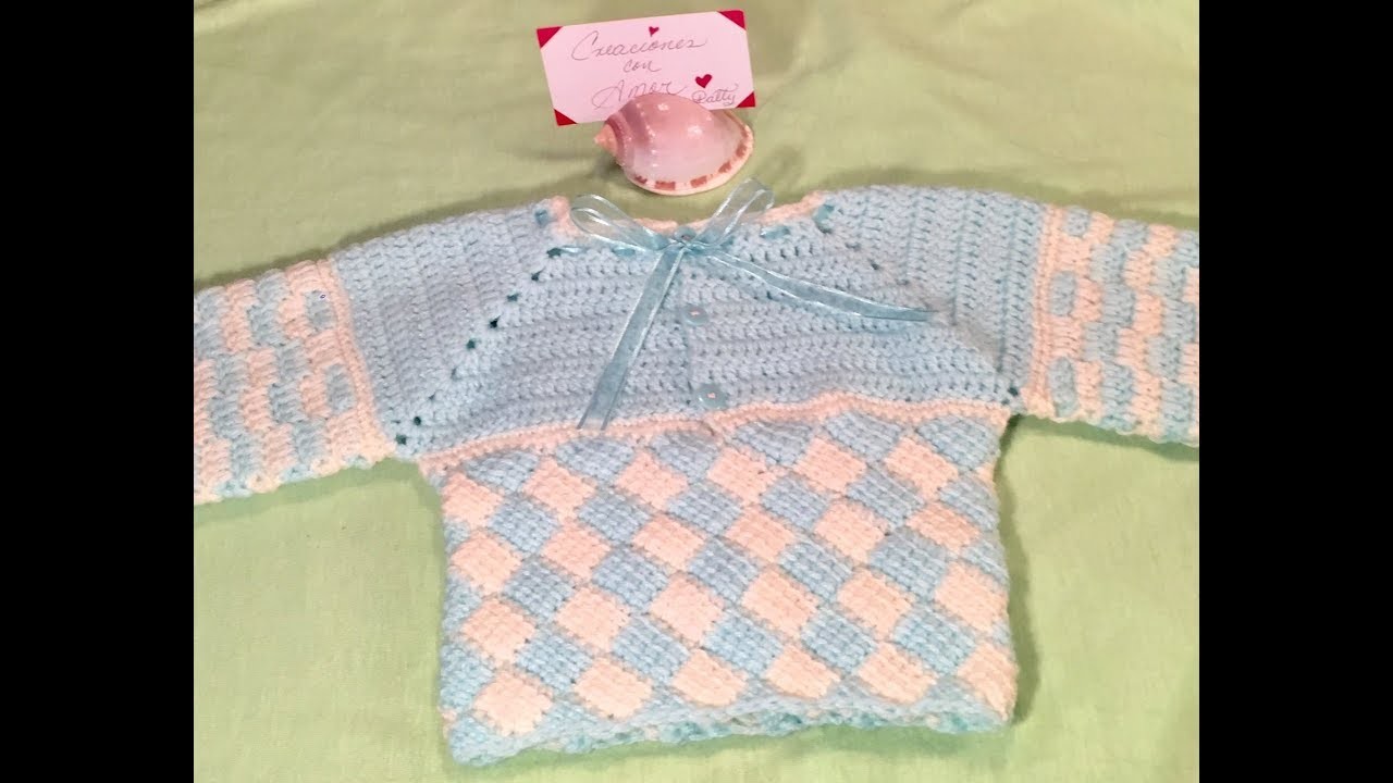 Chambrita a crochet para bebe, con punto tunesino, para edades de 3 a 6 meses
