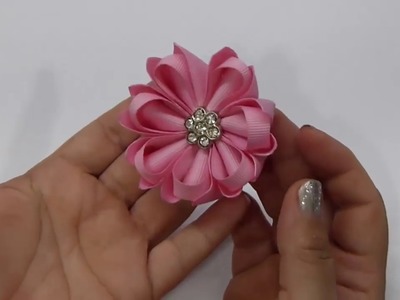 HERMOSA FLOR DE petalo redondo y punticas para Moño Escolar, Ribbon Kanzashi Flowers