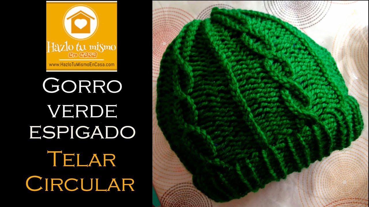 Loom knitting - Gorro de lana verde con telar circular paso a paso