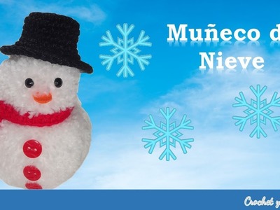 Muñeco de nieve con pompones y crochet