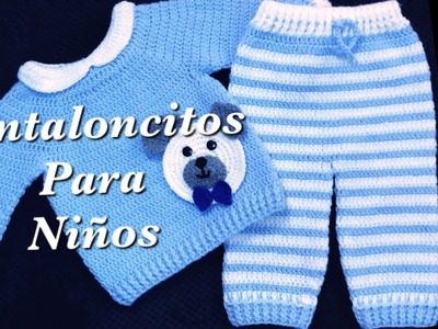 Pantalón para bebé con jersey a crochet o ganchillo - Trajecitos para niños y niñas 208