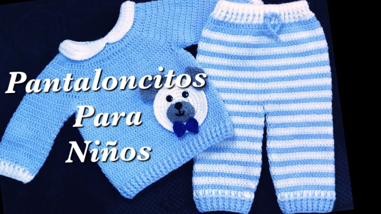 Pantalón para bebé con jersey a crochet o ganchillo - Trajecitos para niños y niñas 208