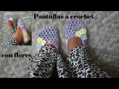 Pantuflas a crochet con flores